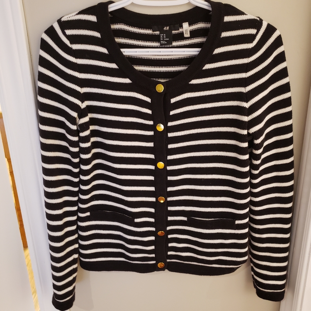 Striped Cardigan with Gold Buttons